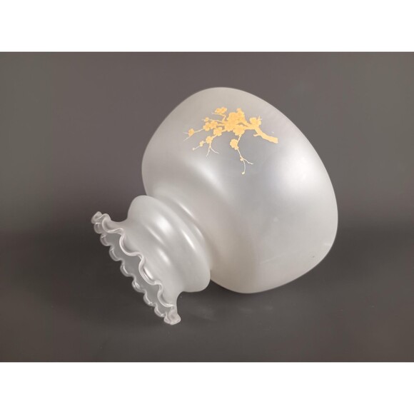Frosted Glass Lamp Shade 7 In Base Fitter 8 In Height Painted Floral Pattern - Picture 3 of 10